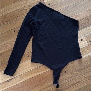 Threadbare Black One-Shoulder Bodysuit Long Sleeve US 10 M Stretch Cotton